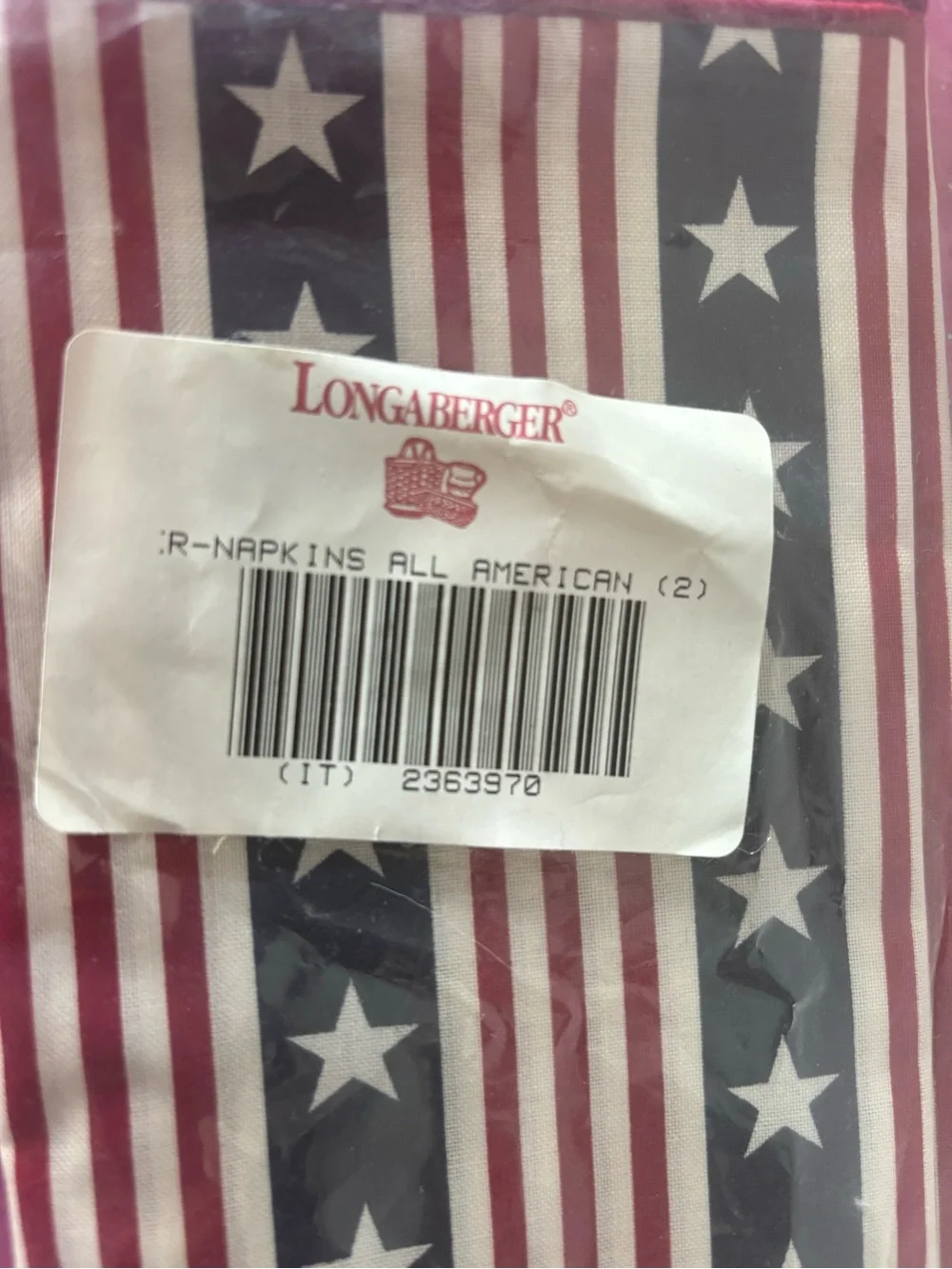 Longaberger All American Stars & Stripes Napkins in Red, White, Blue, (2), NWT